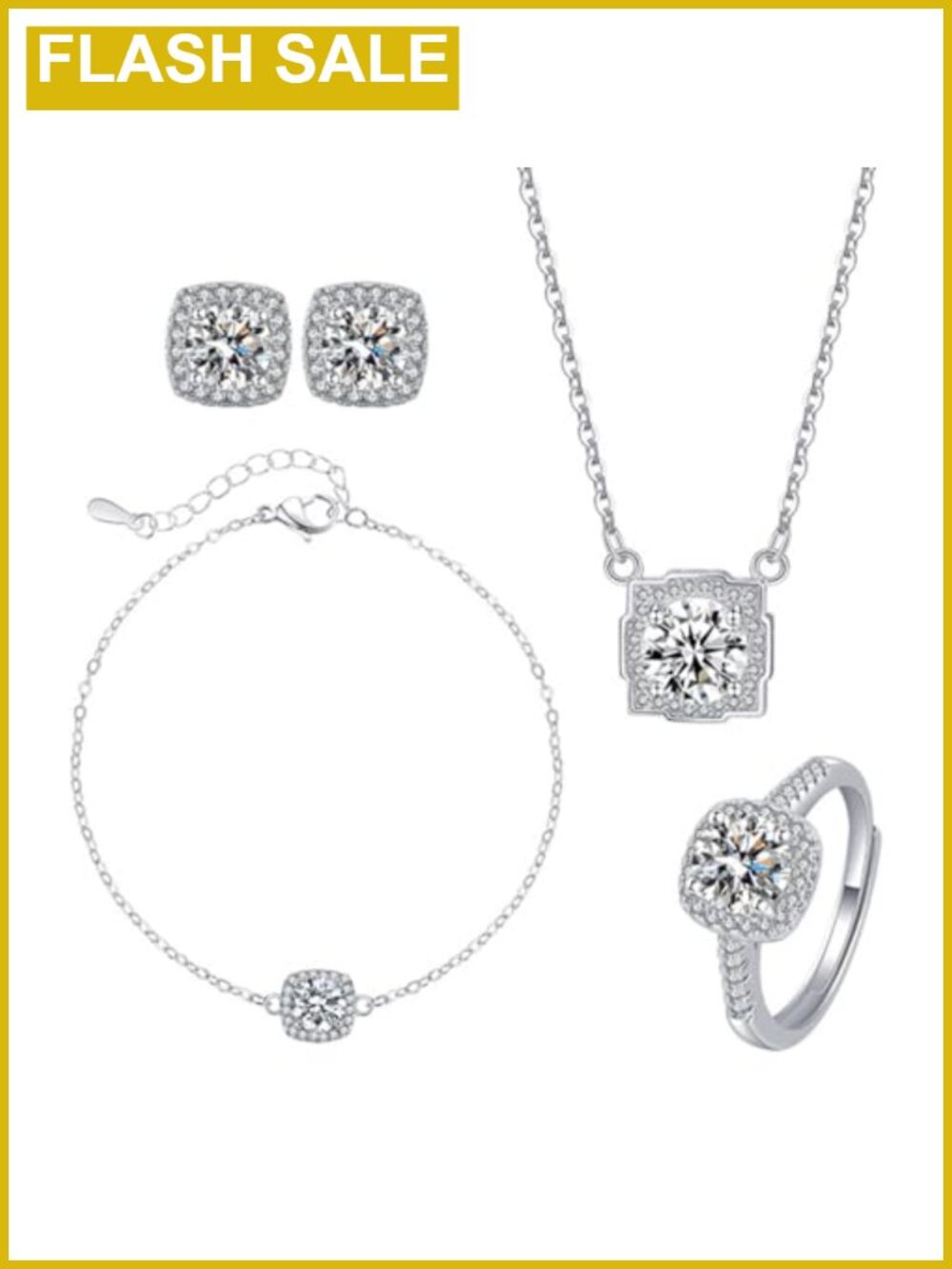 Cubic Zirconia Wedding Jewelry Set Brass Necklace Earrings Bracelet Ring